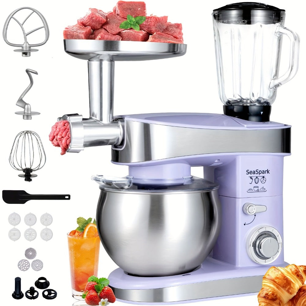 Batidora de pie 6 en 1, 1200W de 6 velocidades con botón de pulsos, accesorios con tazón de acero inoxidable de 6L, mezcladora eléctrica vertical, gancho para masa, batidor de huevos, espátula, accesorios para exprimidor, accesorios para picadora de carne