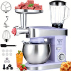 Batidora de pie 6 en 1, 1200W de 6 velocidades con botón de pulsos, accesorios con tazón de acero inoxidable de 6L, mezcladora eléctrica vertical, gancho para masa, batidor de huevos, espátula, accesorios para exprimidor, accesorios para picadora de carne