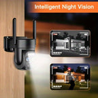 [Zoom 10x] Cámara de seguridad de exterior de 4MP con zoom automático de doble lente, más clara a distancia, cámara de alta definición 2K con panel solar, sistema de monitoreo PTZ de doble lente, foco deportivo WiFi 5G, visión nocturna en color, llamada b