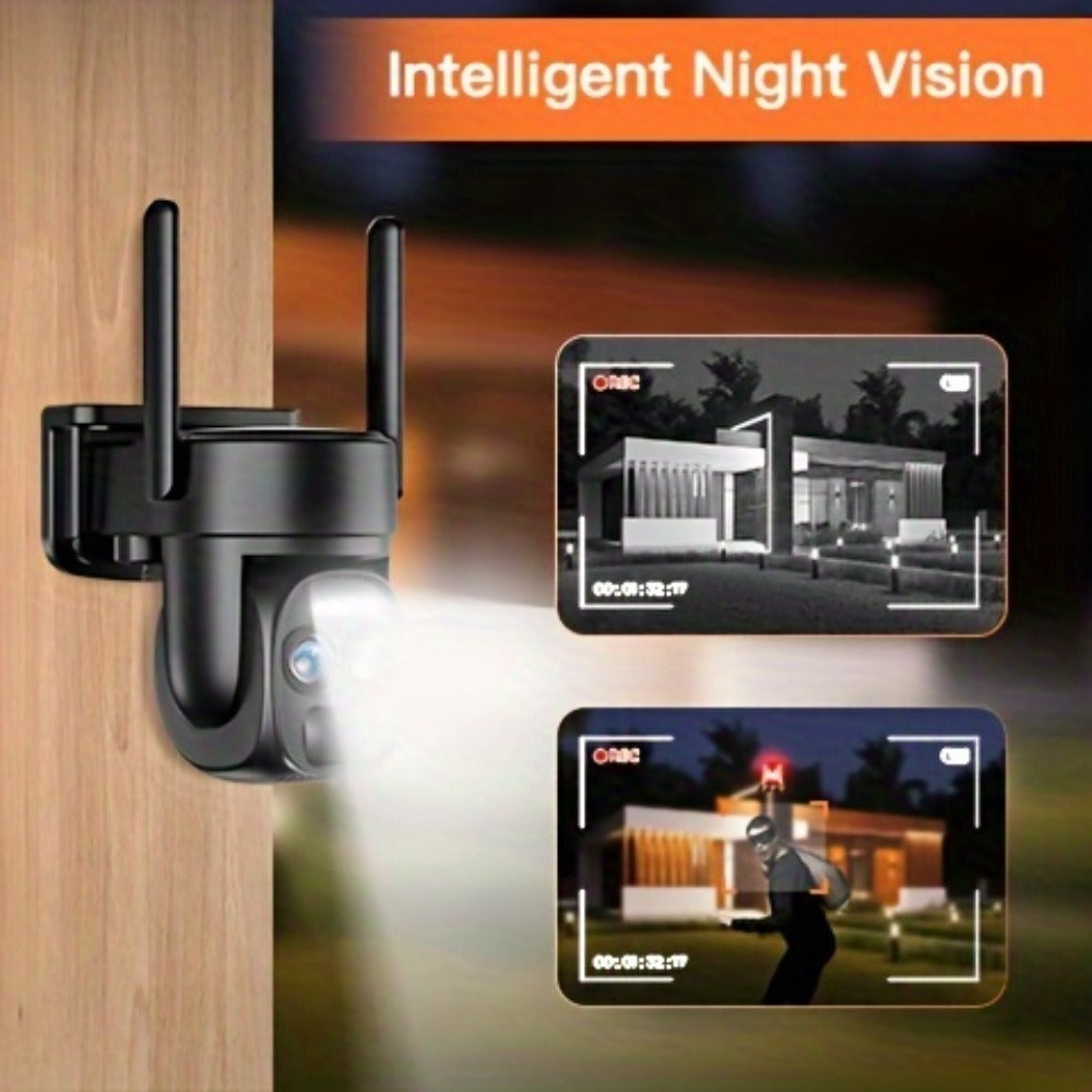[Zoom 10x] Cámara de seguridad de exterior de 4MP con zoom automático de doble lente, más clara a distancia, cámara de alta definición 2K con panel solar, sistema de monitoreo PTZ de doble lente, foco deportivo WiFi 5G, visión nocturna en color, llamada b