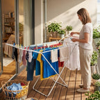 Tendedero de patio con balcón negro, gran tendedero en forma de ala, plegable, para interior y exterior, para el hogar, de pie 145x95x55CM