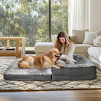 Cama Extra Grande para Perros Adecuada para Adultos | Cama Ortopédica para Siesta con Piel Sintética Lavable | Plegable y Portátil, Adecuada para Sala de Estar, Salón | Proporciona Espacio Amplio para Dormir para Adultos y Mascotas