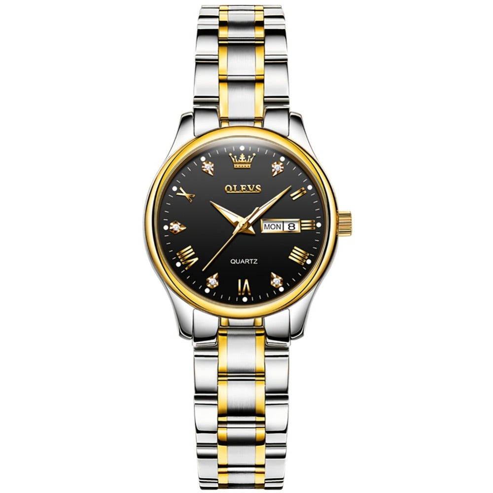 Relojes de Mujer OLEVS: Elegantes y de Moda para Negocios, Diseño Femenino para Muñecas Pequeñas, Cara Pequeña, Tono Dorado y Plateado, Correa de Acero Inoxidable, Cuarzo Analógico, Fecha y Día, Luminiscente, Esferas en /Blanco/Dorado/Azul