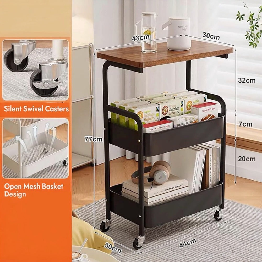 Estantera Metlica Modular de Almacenaje: Organizacin Verstil para Espacios Amplios y Compactos - Acero Galvanizado + 4 Baldas MDF, 70 x 39 x 29cm - 100Kg por Balda Estanteria cesta cesto de Fruta o Multiuso de 3 pisos ( fruta-001)