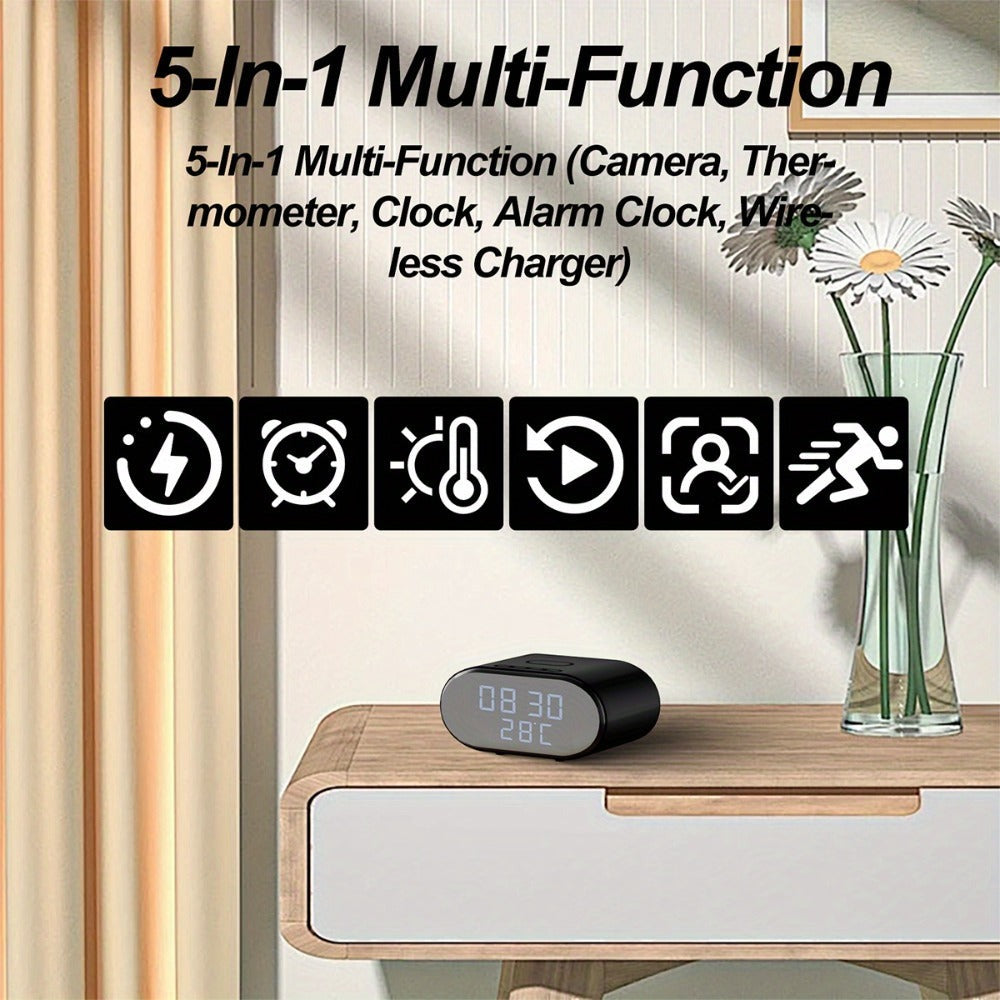 Cámara de seguridad inalámbrica despertador 4K con detección de movimiento, compatible con visualización remota en tiempo real por WIFI, notificaciones de alarma por aplicación y correo electrónico, compatible con Android e IOS, carga USB, incluye tarjeta