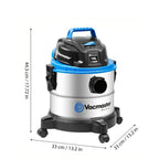 Aspiradora Industrial para Seco y Húmedo, Función de Soplado, Piso Seco y Húmedo Sin Bolsa, Acero Inoxidable, 1100W 18L