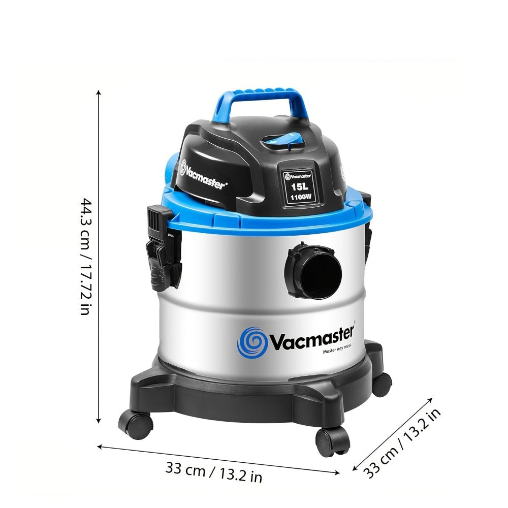 Aspiradora Industrial para Seco y Húmedo, Función de Soplado, Piso Seco y Húmedo Sin Bolsa, Acero Inoxidable, 1100W 18L