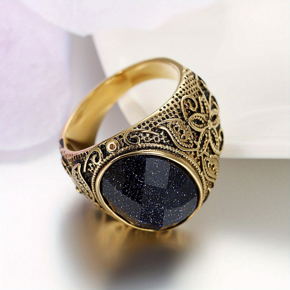 Anillo JewelryWe unisex retro con patrón de flores talladas, banda clásica de acero inoxidable en tono dorado para hombre y mujer