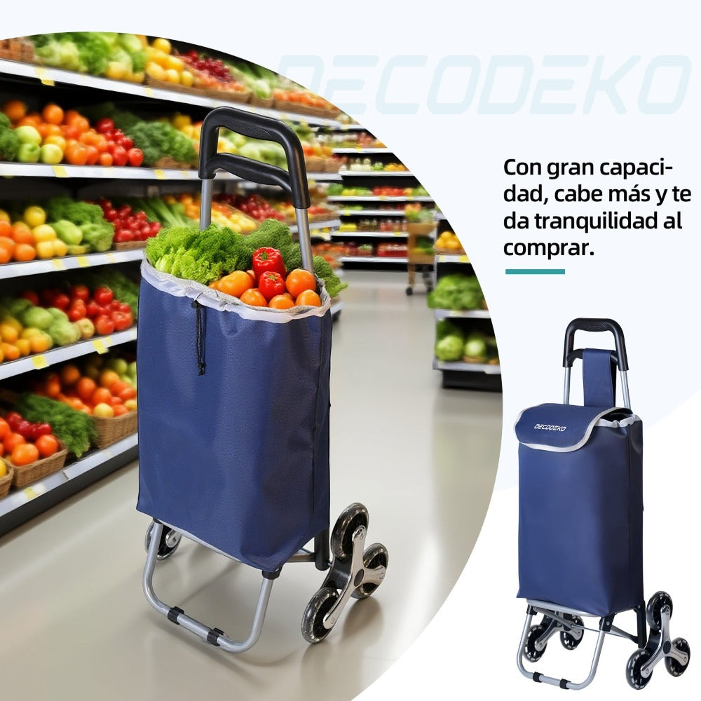 Carrito Compra Plegable de Aluminio, Carro de la compra plegable, tela Oxford bolsa, bolsa de la compra extraíble con ruedas, Carro de la Compra 6 Ruedas con Bolsa Oxford Desmontable, 88 x 33 x 27 cm, 23L.