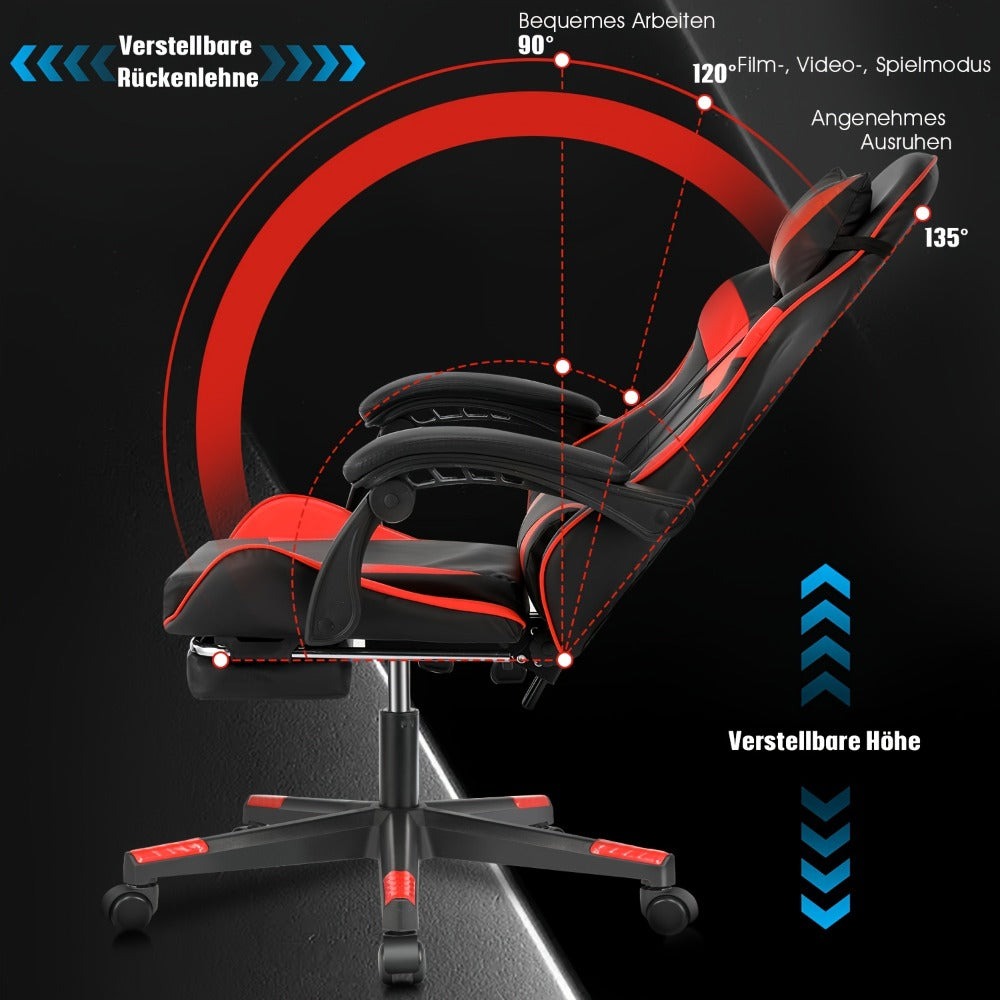 Silla de gaming con reposapiés, silla de gaming ergonómica, silla de ordenador con soporte lumbar, reposacabezas, sillas de PC de altura ajustable con asiento giratorio de 360° para oficina o gaming