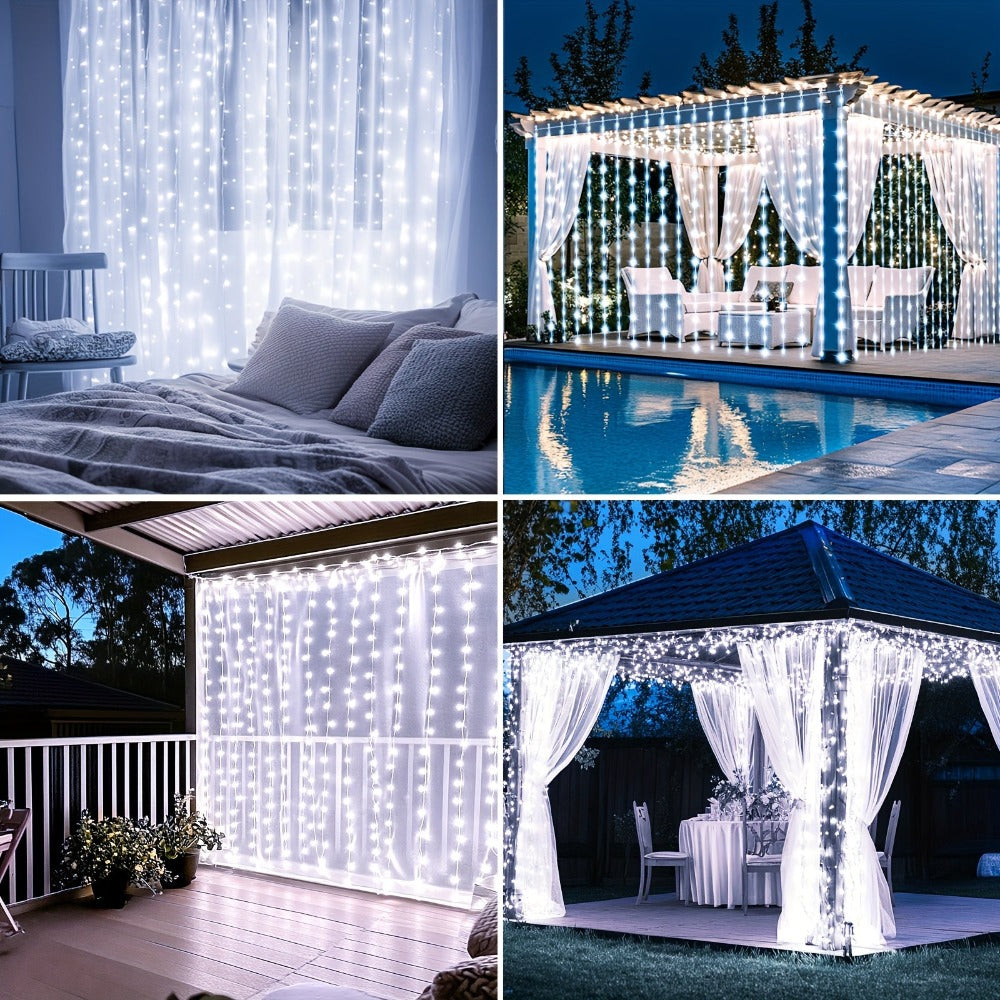 Guirnalda de luces solares de 330 LED 3*3 - 8 modos, control remoto, energía solar, uso durante todo el año, 0 facturas de electricidad, duradera - Perfecta para jardín exterior, patio, gazebo, fiesta, festival, boda, decoración navideña
