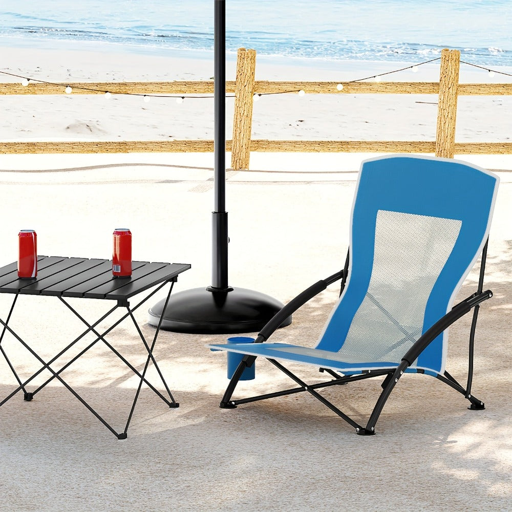 Silla de camping plegable para exteriores, 1 pza./2 pzas., con portavasos y bolso de mano, reposabrazos acolchados engrosados, respaldo de tela de malla transpirable, silla de pesca con portavasos + juego de bolso de mano, portátil, adecuada para camping,