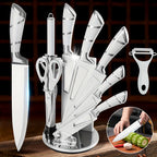 Juego de cuchillos de cocina | Juego de 9 cuchillos de cocina con soporte, cuchillos de acero inoxidable, resistentes y duraderos, juego de