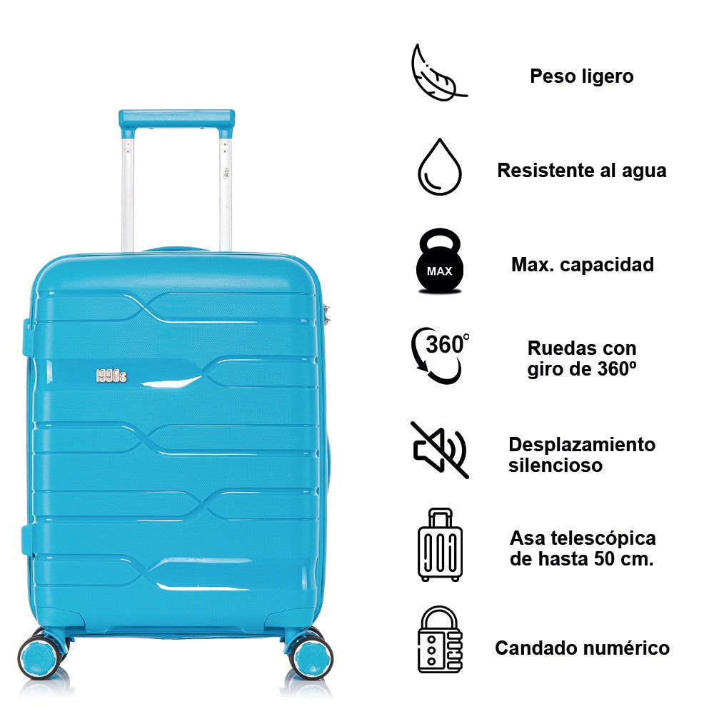 Maleta de cabina de 55x38x22cm (44L) de polipropileno - Candado incorporado - 20 pulgadas