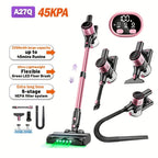 Aspiradora Inalámbrica de Alta Succión para el Hogar, Aspiradora Multiusos 10 en 1 con Cañón, Autonomía de 45 Minutos, 3 Modos de Succión con Luces LED Verdes Mejoradas y Cepillo Sin Enredos para Hogar, Pisos de Madera, Alfombras y Pelo de Mascotas