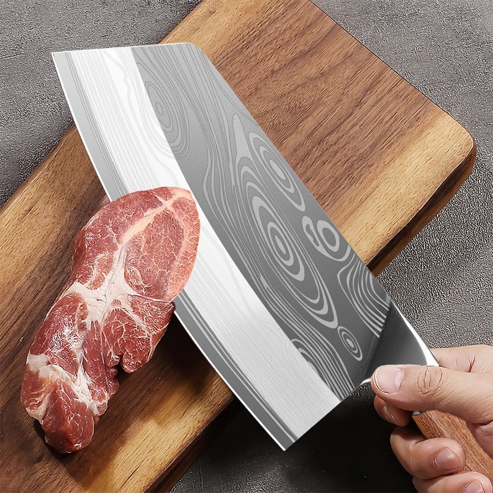 Cuchillo de Cocina Damasco, Maza de Carne y Verduras Forjada a Mano con una Hoja Afilada y un Mango Ergonómico Antideslizante Diseñado Específicamente para la Preparación Culinaria Presentado en una Elegante Caja de Regalo Ideal Como Regalo de Vacaciones