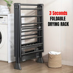 Perchero Plegable de Aluminio Resistente con Estante para Zapatos - Diseño en 3 Segundos, Altura Ajustable, 4 Ruedas para Uso Interior/Exterior, Montaje Sin Herramientas, Estabilidad en Forma de A, Ahorro de Espacio Gris, Secado de Ropa Portátil, Construc