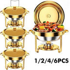 Enfriador de Alimentos de Acero Inoxidable Dorado 1/2/4/6, Contenedor de Catering para Buffet con Tapa para Boda/Banquete de Año Nuevo, Exclusivamente para Cocinar (exclusivamente para cocinar)
