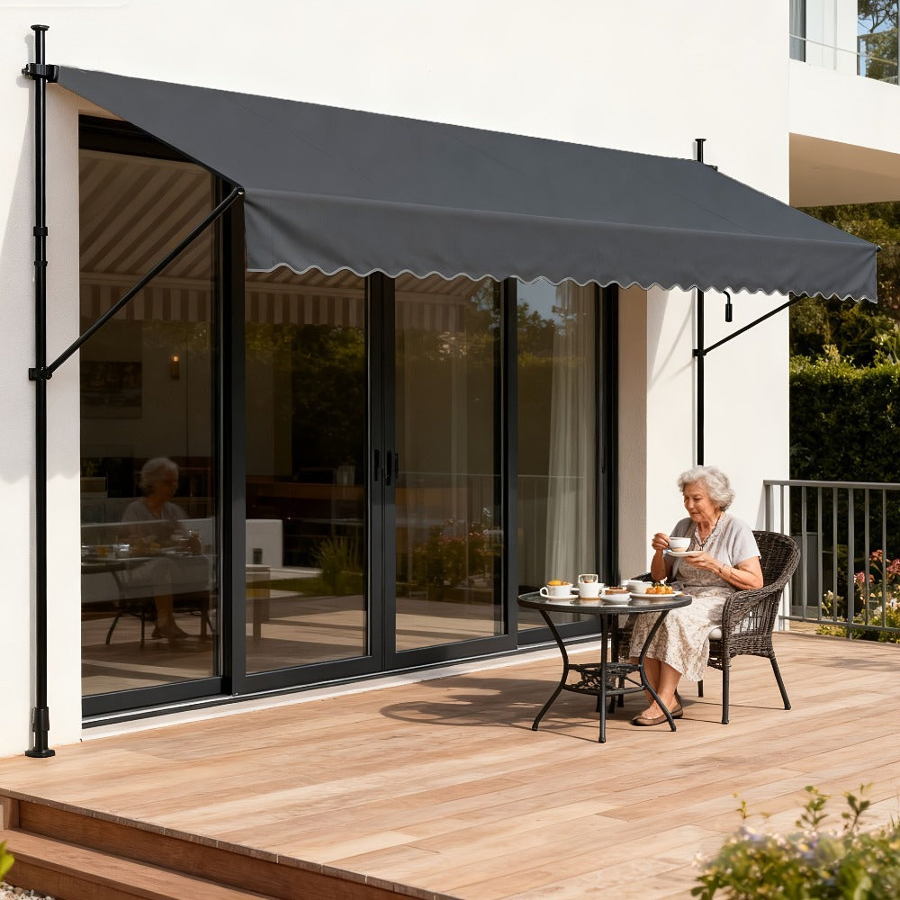 Funda para toldo de balcón con abrazadera, cubierta para toldo de balcón con manivela, sin perforación, altura ajustable para balcón y jardín