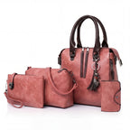 Conjunto de 4 piezas de bolsos para mujer, moderno y versátil, incluye bolso tote retro, bolso cruzado de hombro, bolso de mano, billetera, bolso tote grande de PU con cera de aceite, borlas, ideal para el día a día, viajes y como regalo