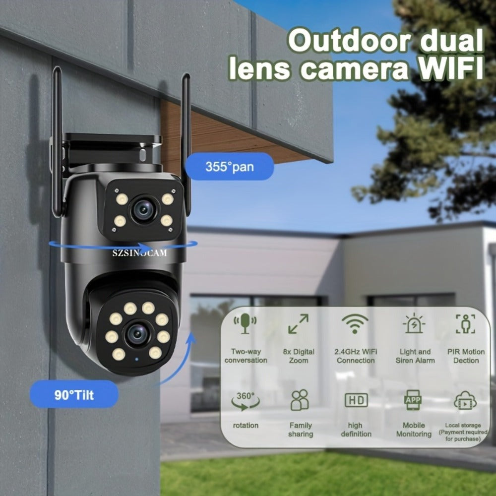 Cámara IP inalámbrica PTZ para exterior SZSINOCAM IP66 con WiFi 2.4G, lente dual y pantalla 1080P, audio bidireccional, seguimiento automático para ancianos, jóvenes y mascotas - Monitor de seguridad