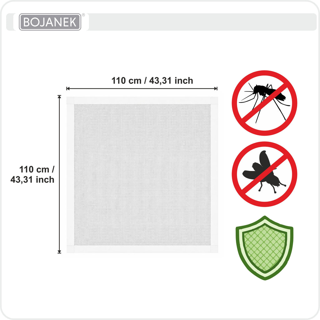 Mosquitera con marco blanco para ventana - BOJANEK - Marco de aluminio blanco - 30 tamaños - Mosquitera no invasiva para ventana - Malla de fibra de vidrio gris - Mosquitera contra mosquitos, moscas e insectos - Mosquitera para marco de ventana sin taladr