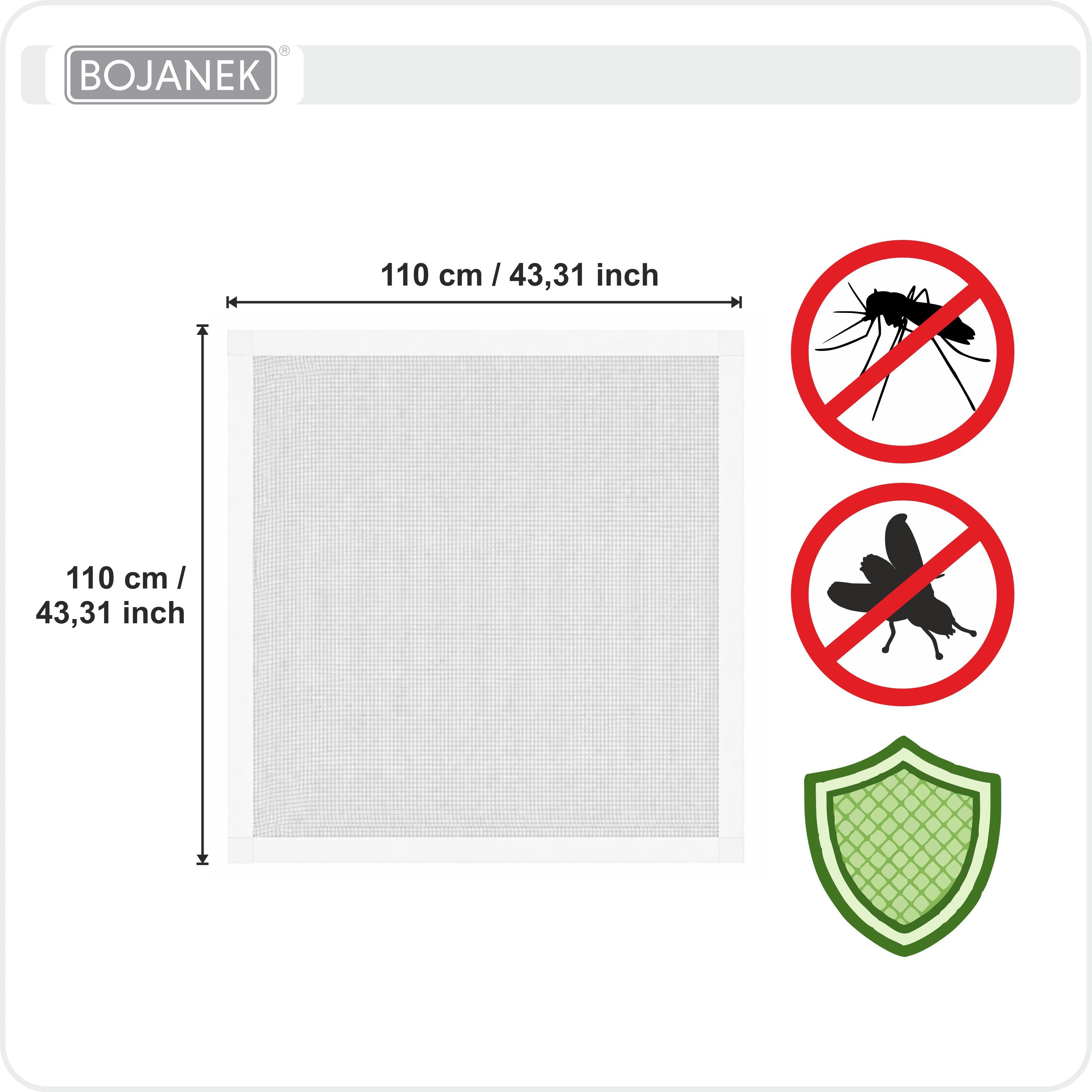 Mosquitera con marco blanco para ventana - BOJANEK - Marco de aluminio blanco - 30 tamaños - Mosquitera no invasiva para ventana - Malla de fibra de vidrio gris - Mosquitera contra mosquitos, moscas e insectos - Mosquitera para marco de ventana sin taladr