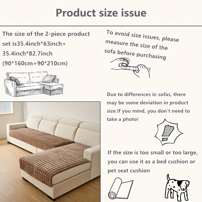 2 Piezas de Fundas Elegantes para Sofá Acolchadas en Franela - Protectores Muebles Suaves y Duraderos, Para Todo Clima, Amigables con las Mascotas, Lavable a Máquina para Sala, Dormitorio u Oficina | Textura Acolchada | Tapicería suave