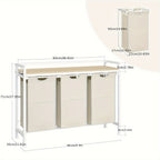 1pc Estante de baño, Cesta de almacenamiento, Cesta de lavandería 3 compartimentos, Colector de lavandería con marco de metal y estantes, Bolsa de lavandería de tela expandible y removible, Cubo de lavandería para clasificar la ropa Blanco, Cestas de lava