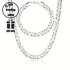 Conjunto de dos piezas de cadena de moda de plata 925, collar y pulsera para hombre, cadena pura para hombre, regalo de San Valentín, regalo del Día del Padre con caja de regalo exquisita incluida