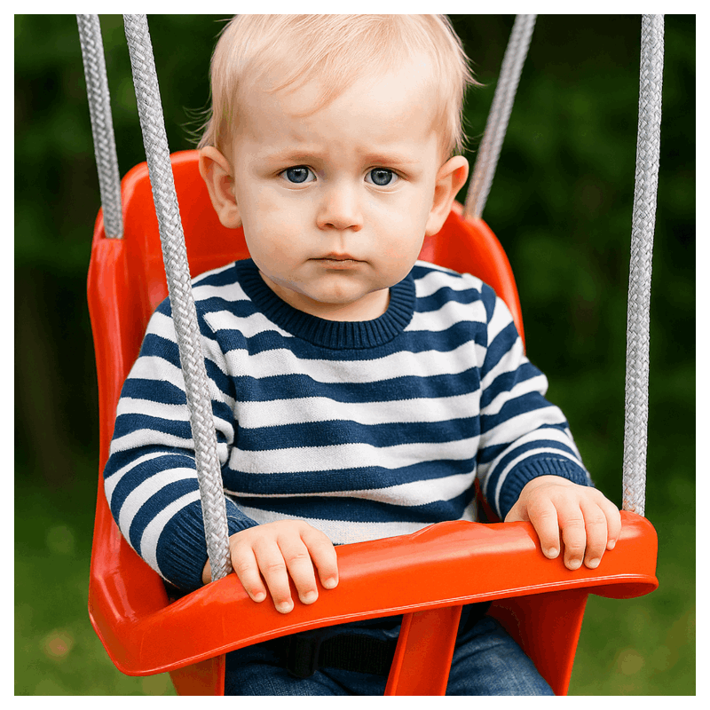 Colgacama tipo cubo para niños con cinturón de seguridad y cuerdas ajustables, asiento con respaldo alto y protección lateral, polipropileno duradero resistente a las condiciones climáticas y radiación UV, colgacama fácil de limpiar para el jardín, terraz