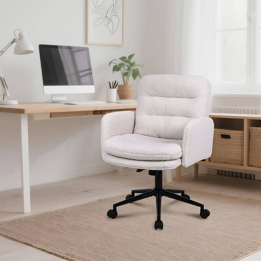 Sillas de oficina | Silla de Oficina, Silla de Maquillaje de Faux Fleece, Silla Giratoria Cómoda, Silla Ergonómica de Oficina, Altura Ajustable