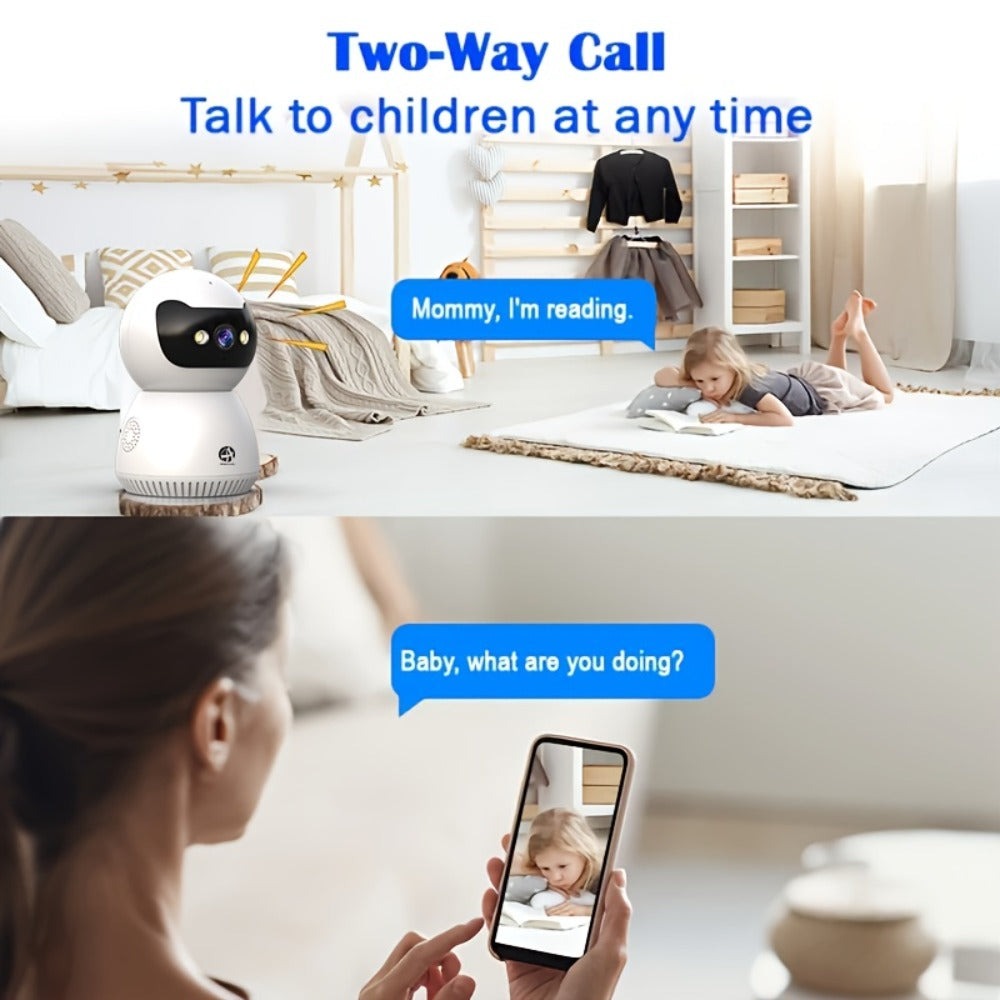 Cámara de seguridad 1080P con Wi-Fi de doble banda 2.4G/5G: Modelo PTZ giratorio de 355° para interior, acceso remoto mediante aplicación, con audio bidireccional, visión nocturna a color, detección de movimiento, alimentación por USB, para monitoreo del