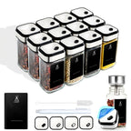 SAEIV Juego de Botellas de Vidrio Cuadradas para Condimentos 12/24 (con Tapa), Botellas de Vidrio, Botella de Especias de 120ml, Escala de Tres Capas con Rotación 360°, Elección Ideal para Almacenar Especias de Cocina
