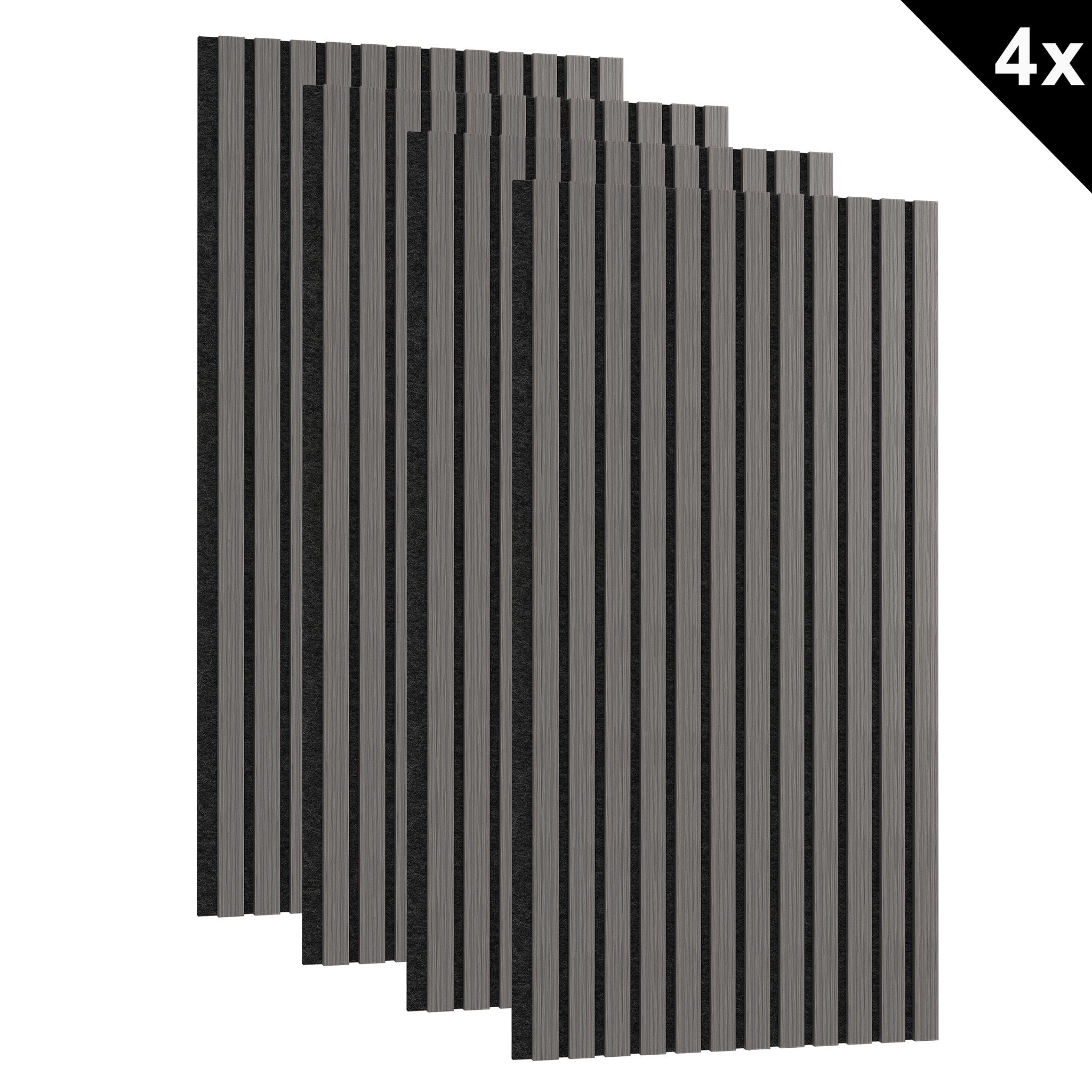Conjunto de paneles acústicos de 4 piezas, paneles de pared hechos de chapa de madera auténtica, paneles acústicos de listones para paredes, paneles de madera en relieve 3D y fieltro acústico, tamaño 120 x 60 cm, color madera antracita marrón