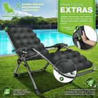 Tillvex® Tumbona Reclinable Plegable hasta 200Kg, Sillón de Sol para Jardín Exterior, Resistente a la Intemperie para Balcón, Jardín y Terraza, Ajustable con Acolchado Grueso, Reclinable, Extra Ancha, con Soporte para Bebidas