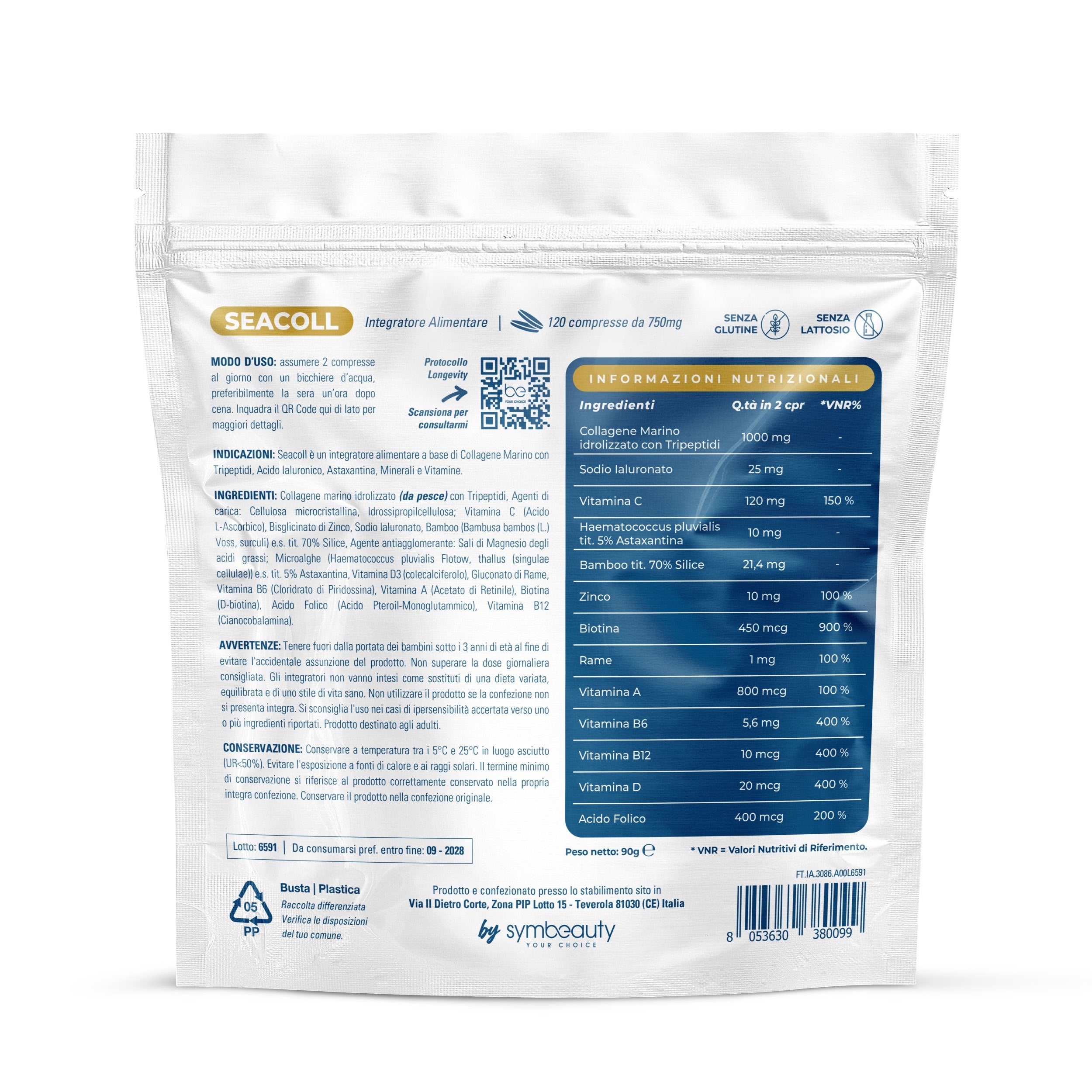 Colágeno Marino con Ácido Hialurónico [120 Cápsulas x 60 Días] Astaxantina Zinc Biotina Vitamina C | Tripeptidos de Colágeno Marino Hidrolizado para Cabello, Piel, Uñas - Complejo de Longevidad SEACOLL