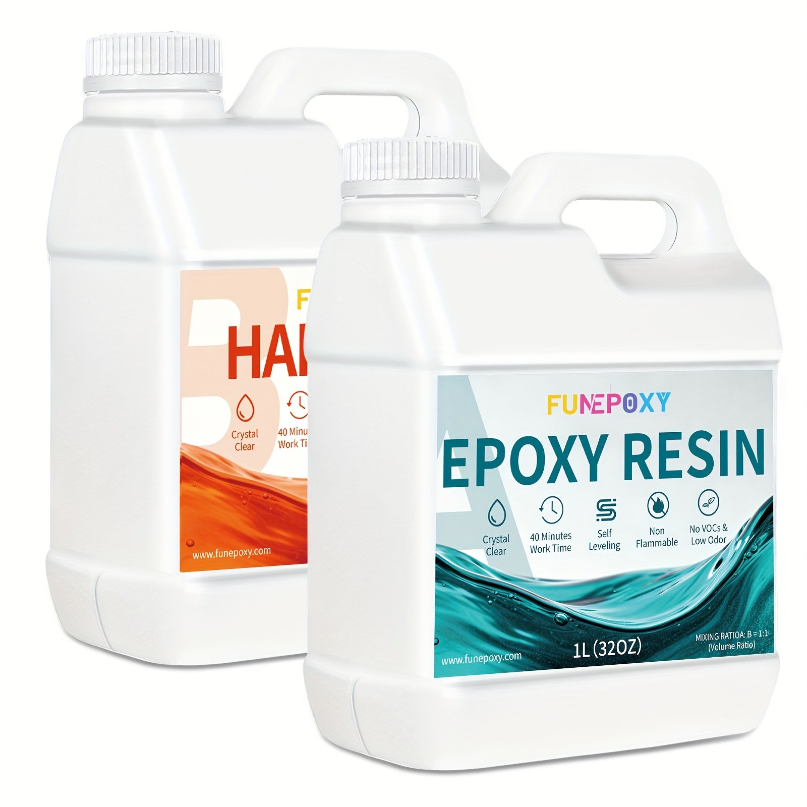 Kits de Resina Epoxi FUNEPOXY 500Ml/1L/2L - Kit de Resina y Endurecedor Cristalinos, Recubrimiento de Colada sin Burbujas para Mesas de Río, Resina de Colada Artística, Proyectos de Joyería, Manualidades para Vasos, Moldes, Pintura Artística