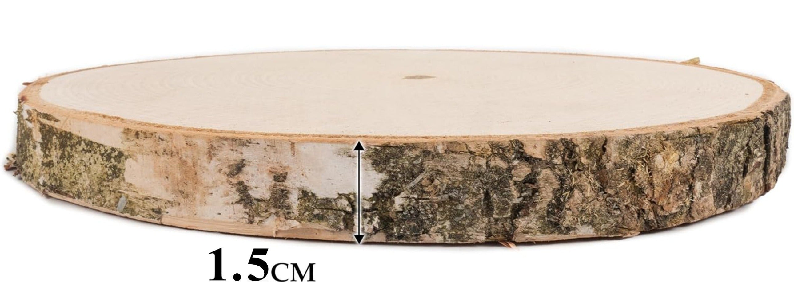 Lámina de Madera de Abedul 17–20 cm con Corteza Natural Redonda | Cortada a Mano, Cruda, Pulida, Producción de Poli | Perfecta para Decoraciones DIY, Adornos, Portavelas, Decoupage, Pirograbado, Transferencia de Fotos, Bodas Boho | Estructura de Veta Únic