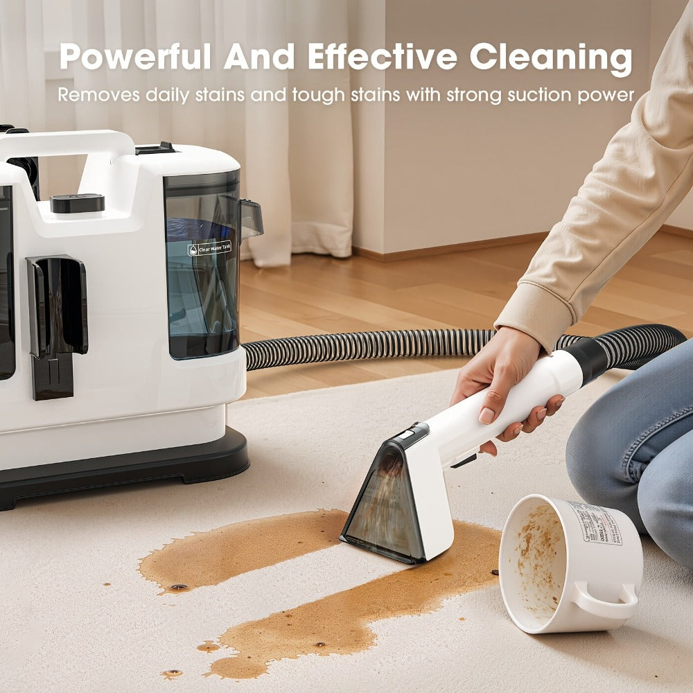 Máquina de limpieza de manchas portátil multiusos para alfombras y tapicería, potente máquina de limpieza de manchas con succión de 22500Pa, máquina de limpieza de telas con diseño de tanque de agua dual, removedor de manchas no químico para alfombras, ma
