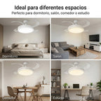 Ventilador de techo moderno con luz LED de 50W con regulación continua, aspas retráctiles y mando a distancia – Motor DC de cobre puro silencioso, bajo consumo y larga duración, brillo y temperatura ajustables, 6 velocidades, memoria y temporizador. Ideal