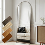 Melodieux Espejo arqueado de 161 X 52 cm con aspecto de madera de nogal y marco de aluminio, espejo de maquillaje de longitud completa independiente para colgar o montar en la pared para el baño