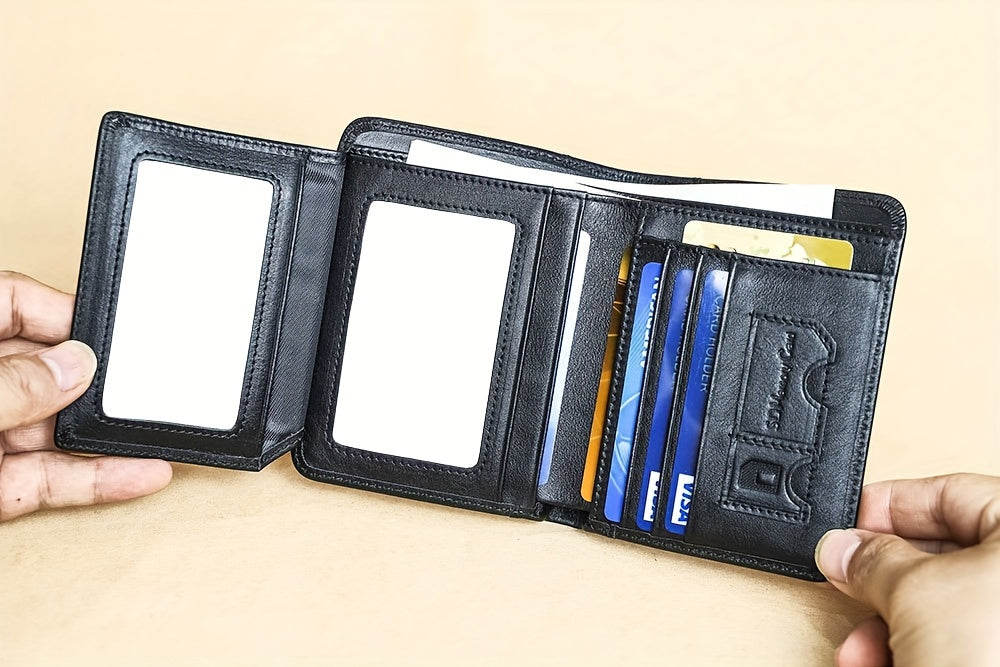 Cartera de Cuero Genuino para Hombre con Juego de Tarjetas de Bendición, Bloqueo RFID, Ultra Delgada, Piel de Vaca de Primera Calidad, Porta Tarjetas de Identificación y Crédito Multifuncional Compacto, Regalo para Navidad, Día de San Valentín y Día del P