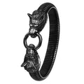 Pulsera Elástica Vikinga Loba: Amuleto Nórdico para Hombre con Cabezal de Loba Gótico Vintage Hip-Hop en Diseño de Brazalete de Acero Inoxidable