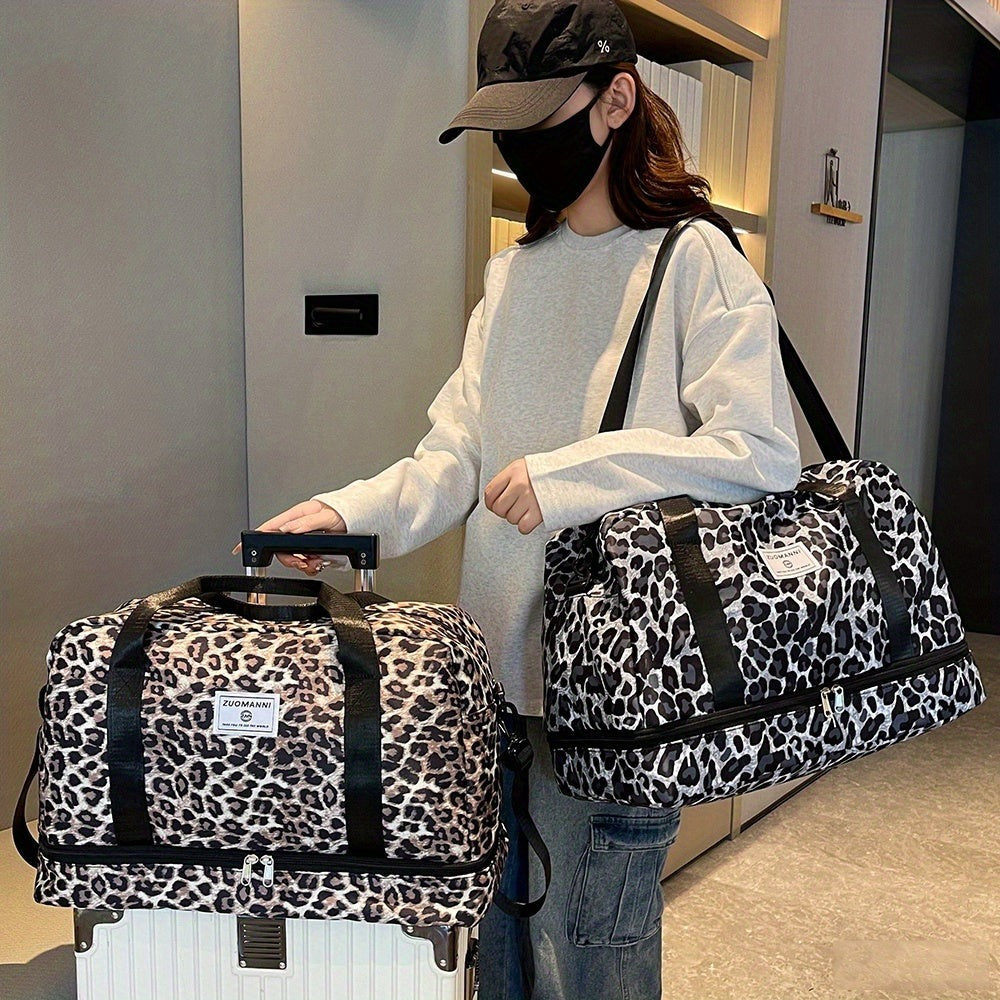 Maleta moderna con estampado de leopardo y amplio espacio, con compartimento separado para zapatos, correa de hombro ajustable, ideal para el gimnasio, yoga y escapadas de fin de semana, así como actividades de ocio y camping al aire libre