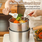 Juego de ollas de cocina multiusos con cesta para freír y tapa de cristal: cacerola antiadherente, freidora, olla para fideos, cacerola para leche, olla freidora de acero inoxidable, olla para cocinar pasta, apta para estufas de inducción y de gas, ideal