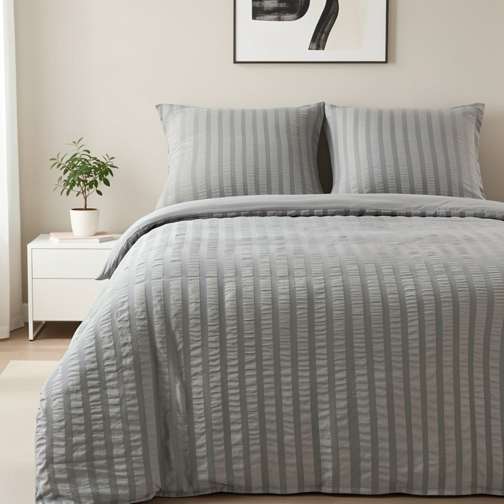 1 funda nórdica de gasa con burbujas y rayas en relieve, ropa de cama sencilla con cierre de cremallera, lavable a máquina, ideal para habitaciones de hotel, dormitorios, etc. Incluye funda de almohada de 80 * 80 cm