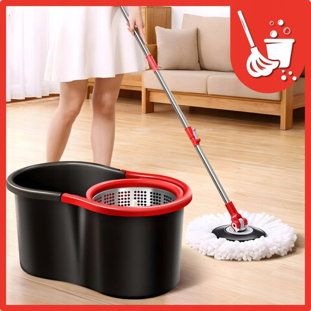 Mopa Rotatoria con Cubo y Microfibra, Set con Esponjas Gratis, Sistema de Secado y Lavado, Ideal para Paneles, Azulejos y Pisos de Madera, Cómoda, Duradera y Fácil de Usar.