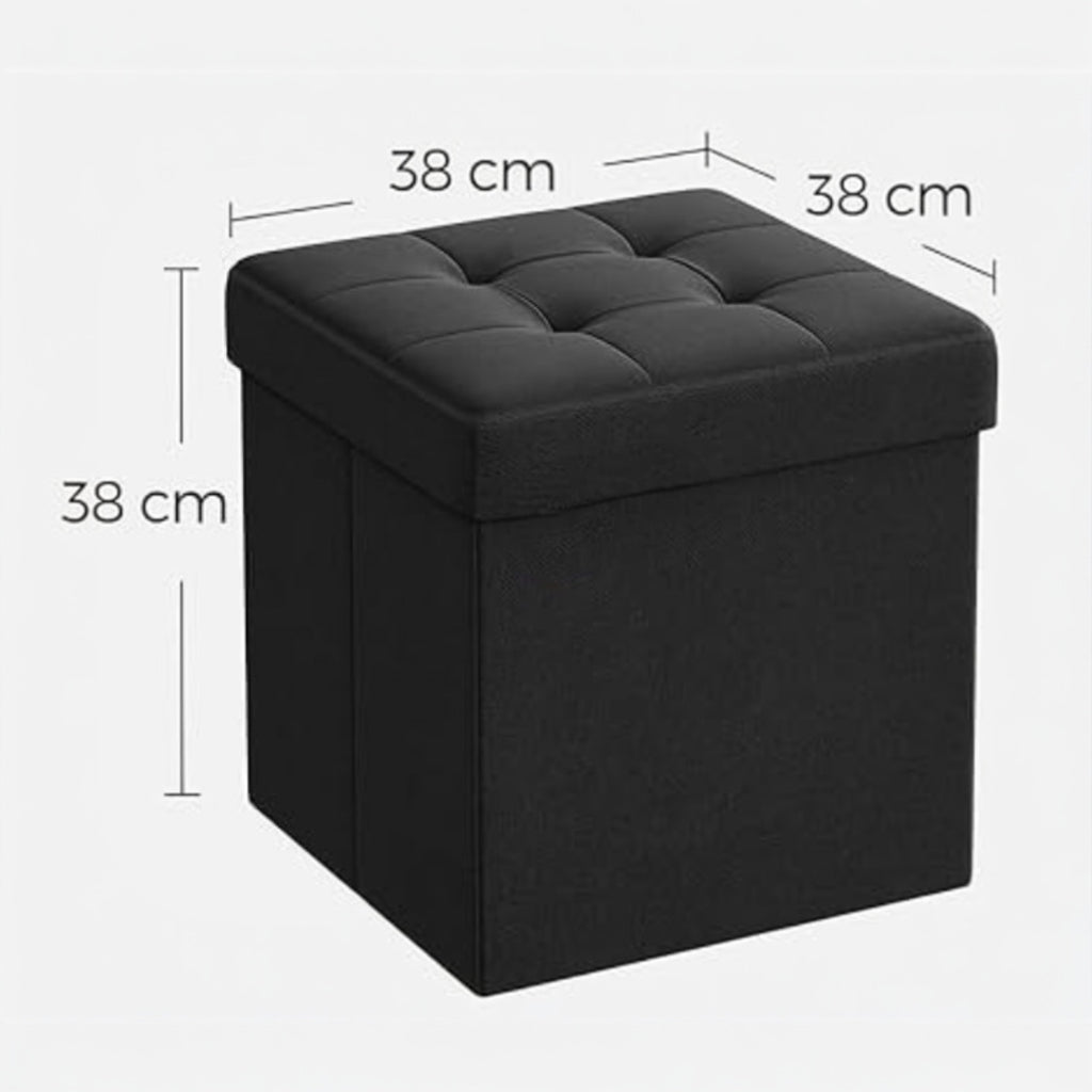 Puff o Banco de almacenaje Plegable | Taburete Reposapiés Otomana | Baúl de Almacenamiento | Taburete Reposapiés.para Cama, Dormitorio, salón, Comedor o Recibidor | 38x38x38cm | Soporta 300kg.