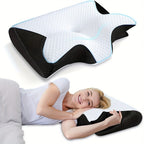 Almohada de Cuello de Esponja Viscoelástica para la Comodidad del Hogar, Adecuada para Quienes Duermen de Lado, de Espalda y de Busto - Diseño Contorneado, Soporte Suave y Robusto, Negra, Relajación de Hombros, Sólida, Regalos Perfectos para Navidad y Año